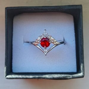 Beautifully Designed Angel Red Ruby CZ Diamond Ring (Size 7)